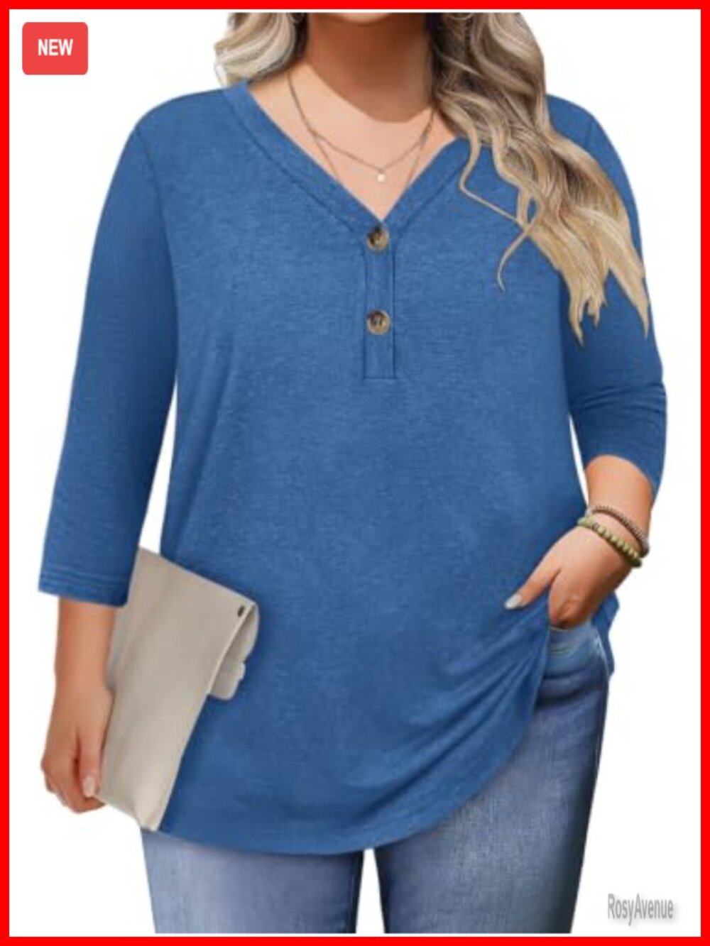 Plus Size Womens Summer Top 3/4 Sleeve Button Down Tunic Blouse L-4XL